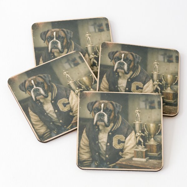 Item preview, Old Bulldog Athlete Wall Art | Proud Vintage Canine Champion Posing with Trophies | Retro Photography Aesthetic Nostalgic Sports Print designed and sold by PaintedPixels01.