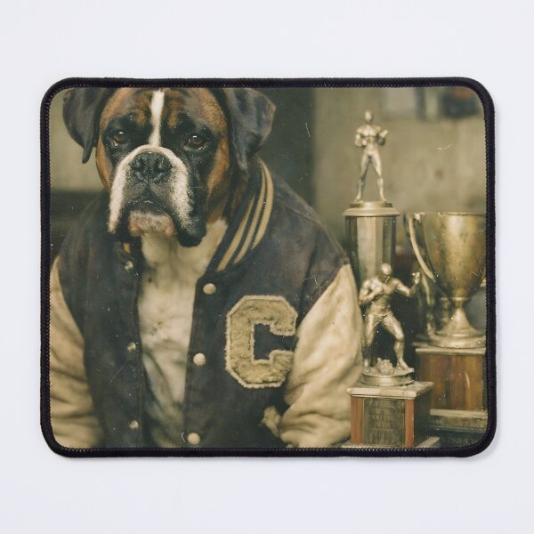 Item preview, Old Bulldog Athlete Wall Art | Proud Vintage Canine Champion Posing with Trophies | Retro Photography Aesthetic Nostalgic Sports Print designed and sold by PaintedPixels01.