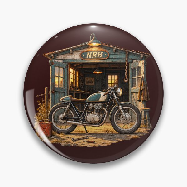 Artikelvorschau, Vintage Cafe Racer Motorcycle Shed Garage Art entworfen und verkauft von Normandy Road Heritage™ - Vintage Garage Art.