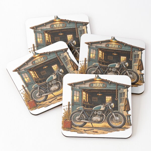 Item preview, Vintage Cafe Racer Motorcycle Shed Garage Art designed and sold by Normandy Road Heritage™ - Vintage Garage Art.