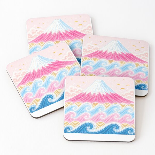 Item preview, Pink & Blue Mount Fuji – Japanese Waves & Kawaii Japan Art designed and sold by YohakuPause.