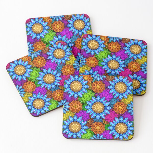 Item preview, Crystal Blue Sunflower Neon Mandala - Vivid Psychedelic Seamless designed and sold by Ela Art Space .
