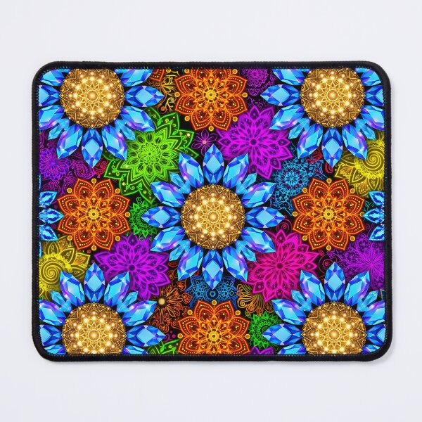 Item preview, Crystal Blue Sunflower Neon Mandala - Vivid Psychedelic Seamless designed and sold by Ela Art Space .