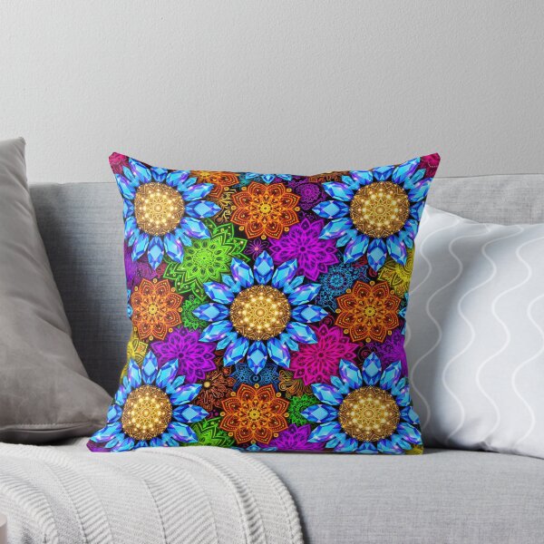 Item preview, Crystal Blue Sunflower Neon Mandala - Vivid Psychedelic Seamless designed and sold by Ela Art Space .