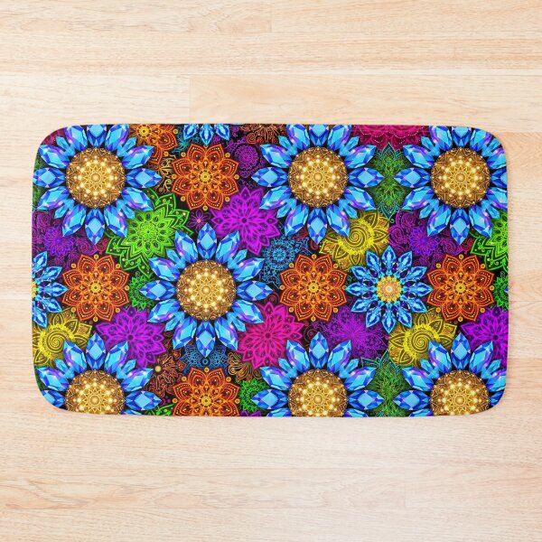 Item preview, Crystal Blue Sunflower Neon Mandala - Vivid Psychedelic Seamless designed and sold by Ela Art Space .