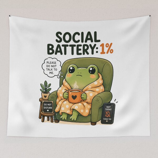 Item preview, Social Battery: 1% – Funny Introvert Frog Cute Cartoon Design designed and sold by Kiinaaa.