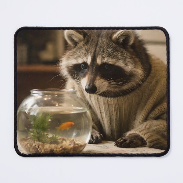 Item preview, Raccoon Watching Goldfish Wall Art | Curious Woodland Animal by a Fish Tank | Retro Photography Aesthetic Nostalgic Vintage Print designed and sold by PaintedPixels01.