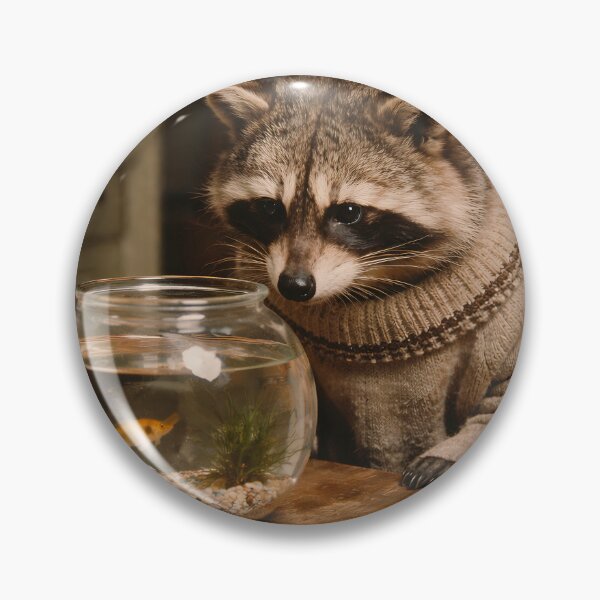 Item preview, Raccoon Watching Goldfish Wall Art | Curious Woodland Animal by a Fish Tank | Retro Photography Aesthetic Nostalgic Vintage Print designed and sold by PaintedPixels01.