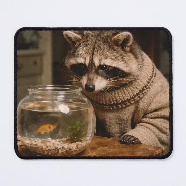 Item preview, Raccoon Watching Goldfish Wall Art | Curious Woodland Animal by a Fish Tank | Retro Photography Aesthetic Nostalgic Vintage Print designed and sold by PaintedPixels01.