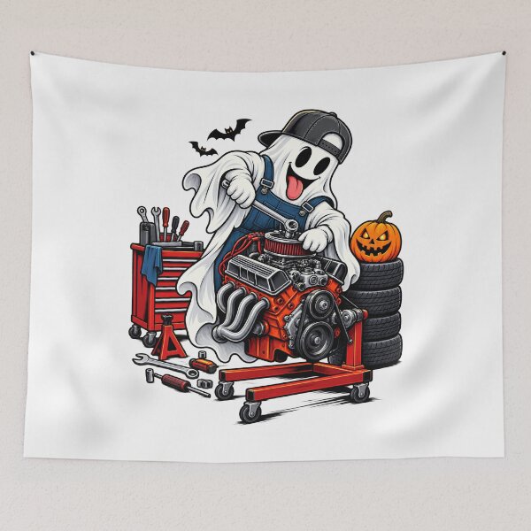 Item preview, Funny Halloween Ghost Mechanic , Auto Mechanic Sublimation Design, Car Guy Halloween Design, Ghost Wrenching Engine Clipart designed and sold by SARAGOZ.