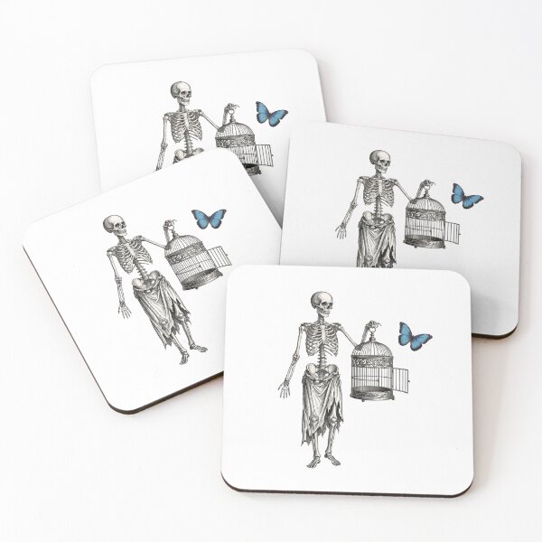 Item preview, Freedom of the Soul - Skeleton with Birdcage & Blue Butterfly Engraving designed and sold by BloopyWorks.