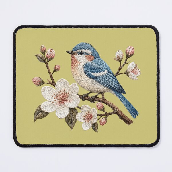 Item preview, Embroidered Blue Bird and Cherry Blossom Floral Art designed and sold by Yiruda-Art.