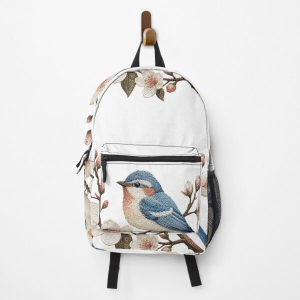 Item preview, Embroidered Blue Bird and Cherry Blossom Floral Art designed and sold by Yiruda-Art.