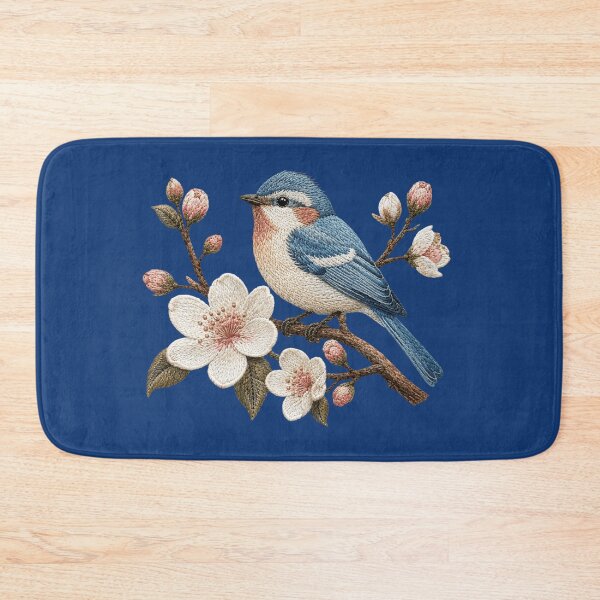 Item preview, Embroidered Blue Bird and Cherry Blossom Floral Art designed and sold by Yiruda-Art.