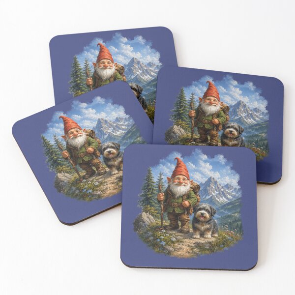 Item preview, Alpine Hiking Gnome and Dog – Mountain Adventure Fantasy Illustration designed and sold by Alpine-Ink.