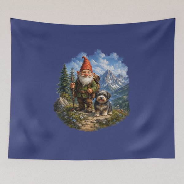Item preview, Alpine Hiking Gnome and Dog – Mountain Adventure Fantasy Illustration designed and sold by Alpine-Ink.