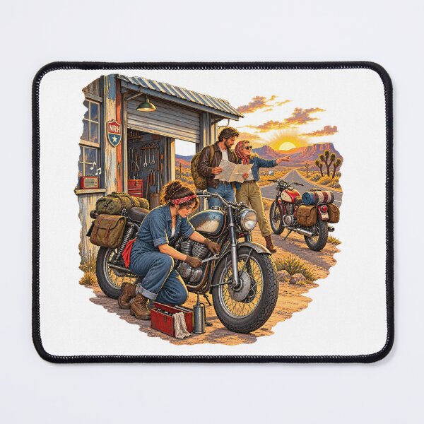 Item preview, Vintage Motorcycle Road Trip Desert Sunset Art designed and sold by Normandy Road Heritage™ - Vintage Garage Art.