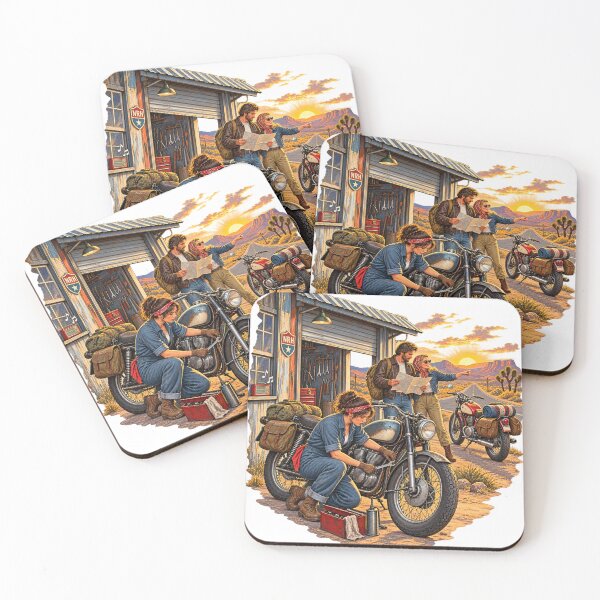 Item preview, Vintage Motorcycle Road Trip Desert Sunset Art designed and sold by Normandy Road Heritage™ - Vintage Garage Art.