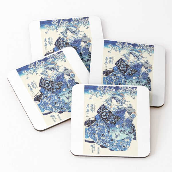Item preview, Vivid Blue Japanese Ukiyo-e Kimono Mother and Daughter Kuniyoshi Style designed and sold by studio-koichiro.