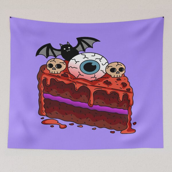 Item preview, Spooky Halloween Cake Slice with Eyeball Skulls and Bat Vector Illustration designed and sold by RS4you.
