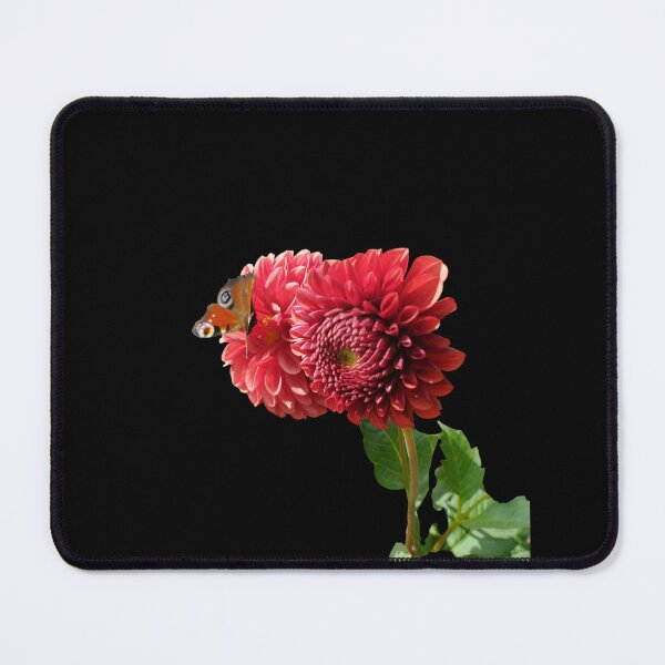 Item preview, Red Dahlia with Red Butterfly For Bringing Love To Oneself and The World Black Background designed and sold by BOKEbyTC.