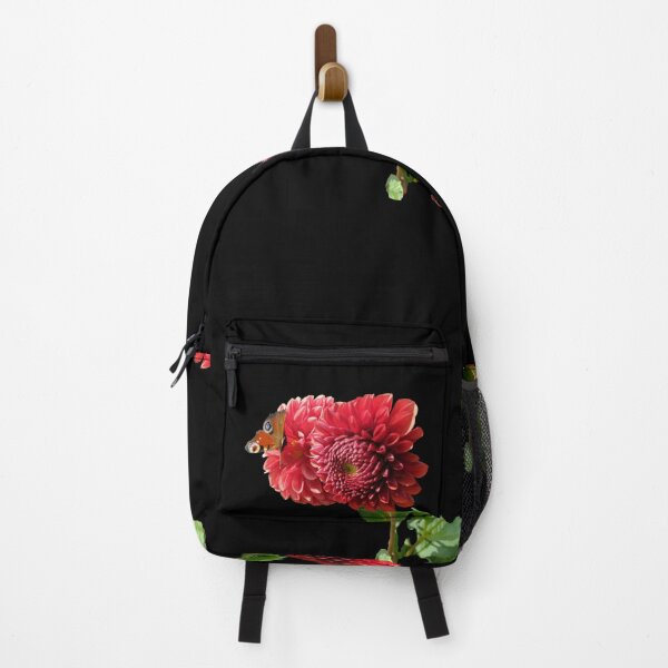 Item preview, Red Dahlia with Red Butterfly For Bringing Love To Oneself and The World Black Background designed and sold by BOKEbyTC.