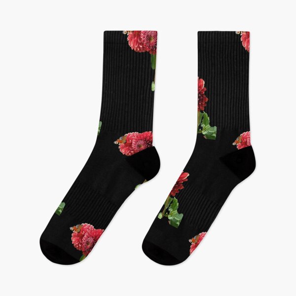 Item preview, Red Dahlia with Red Butterfly For Bringing Love To Oneself and The World Black Background designed and sold by BOKEbyTC.