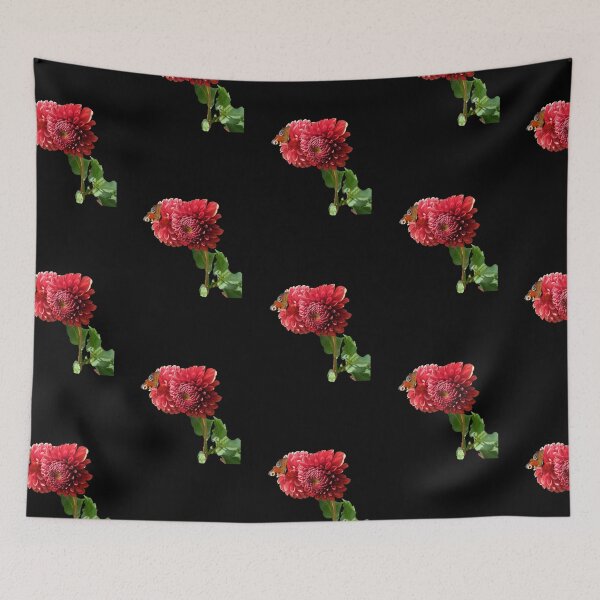 Item preview, Red Dahlia with Red Butterfly For Bringing Love To Oneself and The World Black Background designed and sold by BOKEbyTC.