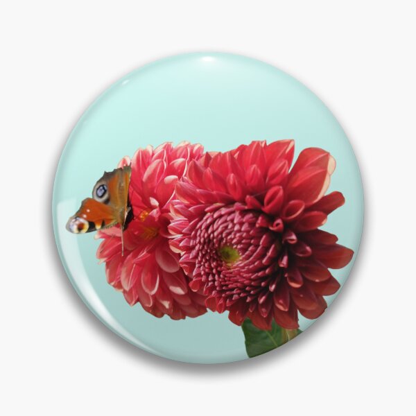 Item preview, Red Dahlia with Red Butterfly For Bringing Love To Oneself and The World Light Turquoise Background designed and sold by BOKEbyTC.