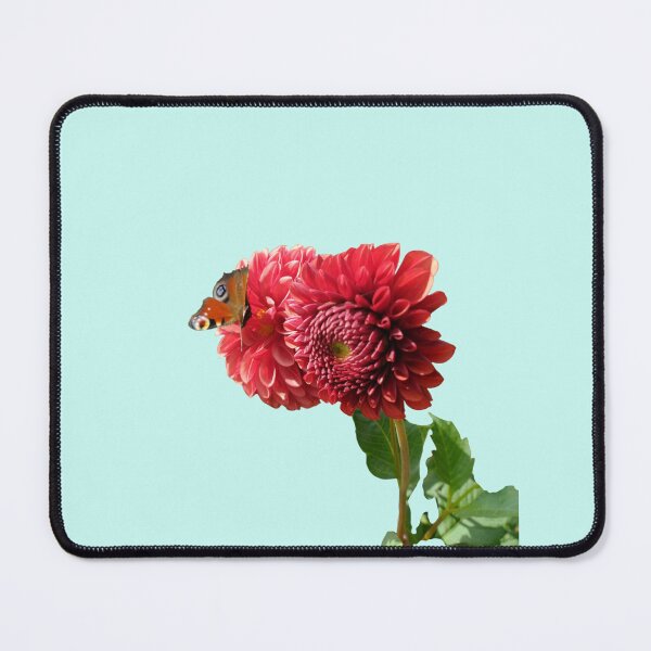 Item preview, Red Dahlia with Red Butterfly For Bringing Love To Oneself and The World Light Turquoise Background designed and sold by BOKEbyTC.