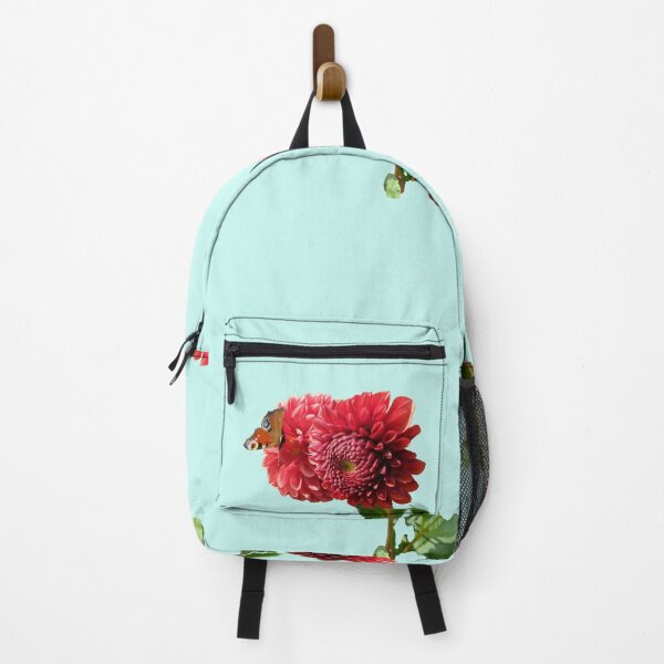 Item preview, Red Dahlia with Red Butterfly For Bringing Love To Oneself and The World Light Turquoise Background designed and sold by BOKEbyTC.