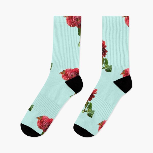 Item preview, Red Dahlia with Red Butterfly For Bringing Love To Oneself and The World Light Turquoise Background designed and sold by BOKEbyTC.