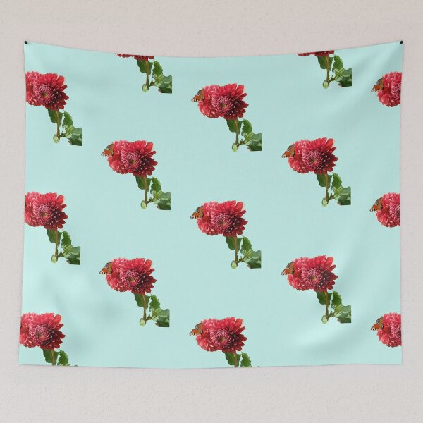 Item preview, Red Dahlia with Red Butterfly For Bringing Love To Oneself and The World Light Turquoise Background designed and sold by BOKEbyTC.