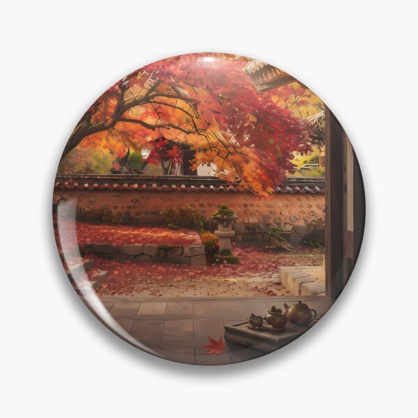 Item preview, Autumn Crimson Maple & Fallen Leaves over a Traditional Hanok: A Cozy Afternoon on the Daecheongmaru designed and sold by SOOstudio73.
