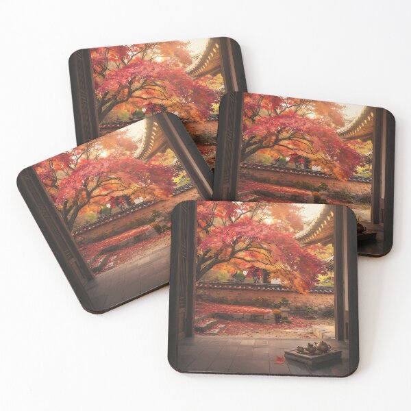 Item preview, Autumn Crimson Maple & Fallen Leaves over a Traditional Hanok: A Cozy Afternoon on the Daecheongmaru designed and sold by SOOstudio73.