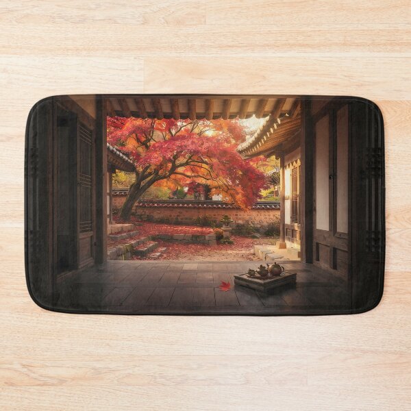 Item preview, Autumn Crimson Maple & Fallen Leaves over a Traditional Hanok: A Cozy Afternoon on the Daecheongmaru designed and sold by SOOstudio73.