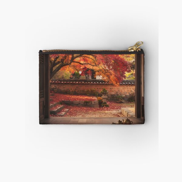 Item preview, Autumn Crimson Maple & Fallen Leaves over a Traditional Hanok: A Cozy Afternoon on the Daecheongmaru designed and sold by SOOstudio73.