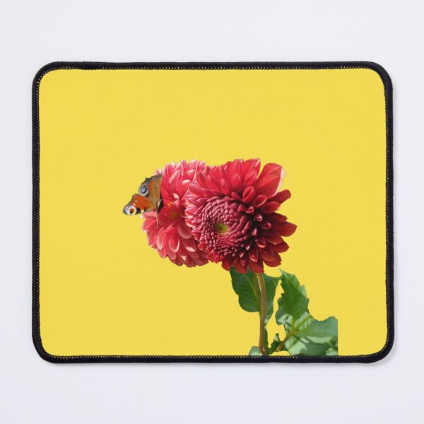 Item preview, Red Dahlia with Red Butterfly For Bringing Love To Oneself and The World Warm Yellow Background designed and sold by BOKEbyTC.