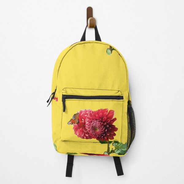 Item preview, Red Dahlia with Red Butterfly For Bringing Love To Oneself and The World Warm Yellow Background designed and sold by BOKEbyTC.