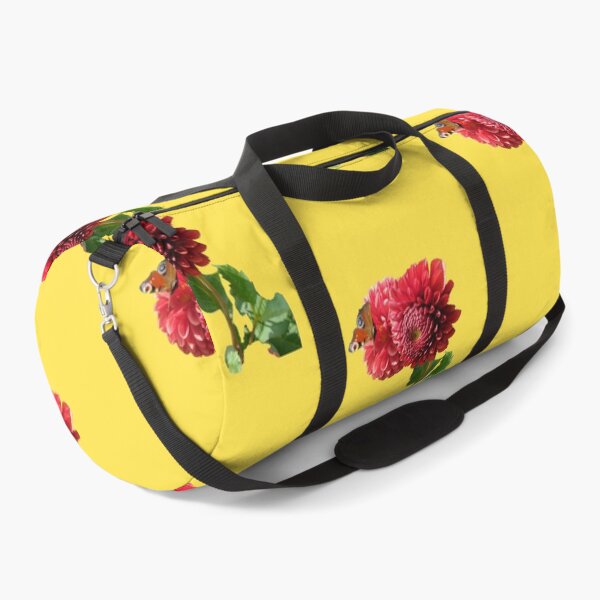 Item preview, Red Dahlia with Red Butterfly For Bringing Love To Oneself and The World Warm Yellow Background designed and sold by BOKEbyTC.