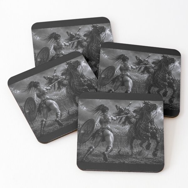 Item preview, Spartan Warrior vs Mounted Champion – Black & White Battle Art designed and sold by Ancient-Era.