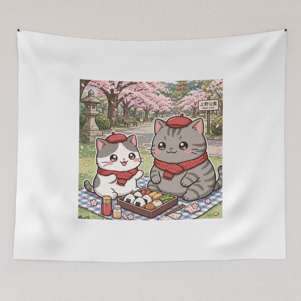 Item preview, Kawaii Cats Sakura Picnic Ueno Park Japan - Freda and Junior Hanami designed and sold by MAISON SYLVIE.