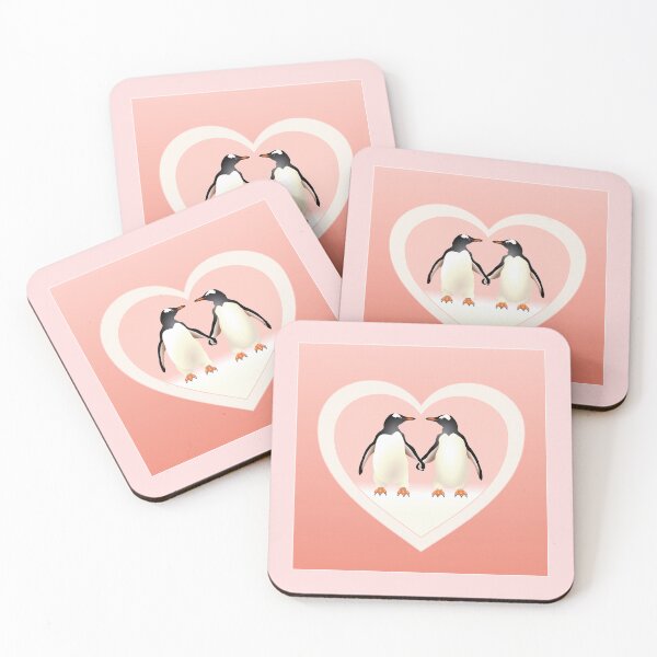 Item preview, Pink Heart Shape with Gentoo Penguins holding hands (flippers) designed and sold by Adamo-illustration.