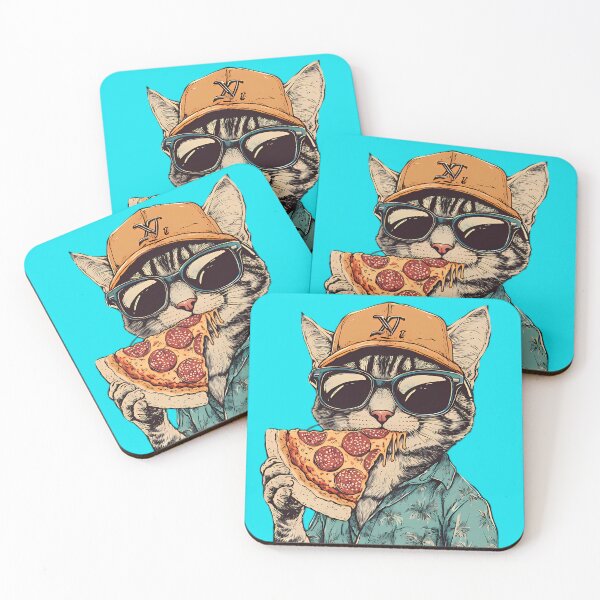 Item preview, Cool Cat Eating Pepperoni Pizza designed and sold by Structure-Blue.