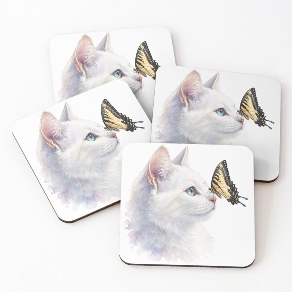 Item preview, White Cat with Butterfly designed and sold by cbfineart.