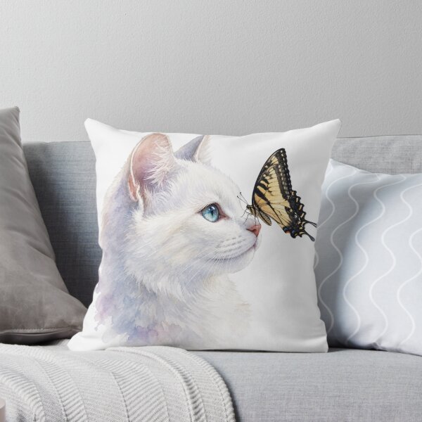 Item preview, White Cat with Butterfly designed and sold by cbfineart.