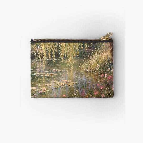 Item preview, Willow Tree Pond With Water Lilies - Cottagecore Wildflower Meadow Painting designed and sold by Jozefin's Studio.