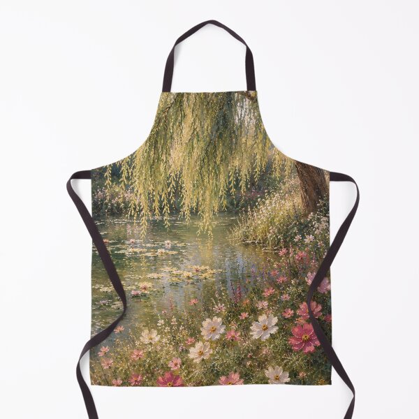 Item preview, Willow Tree Pond With Water Lilies - Cottagecore Wildflower Meadow Painting designed and sold by Jozefin's Studio.