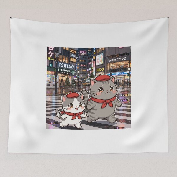Item preview, Kawaii Cats Shibuya Crossing Tokyo Japan Night - Freda and Junior designed and sold by MAISON SYLVIE.