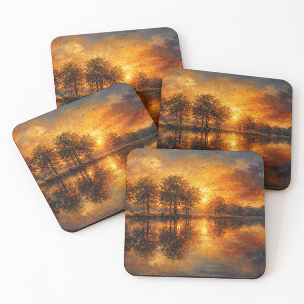 Item preview, Golden Horizon Lake - Sunset Landscape Painting designed and sold by Joey Santiago.
